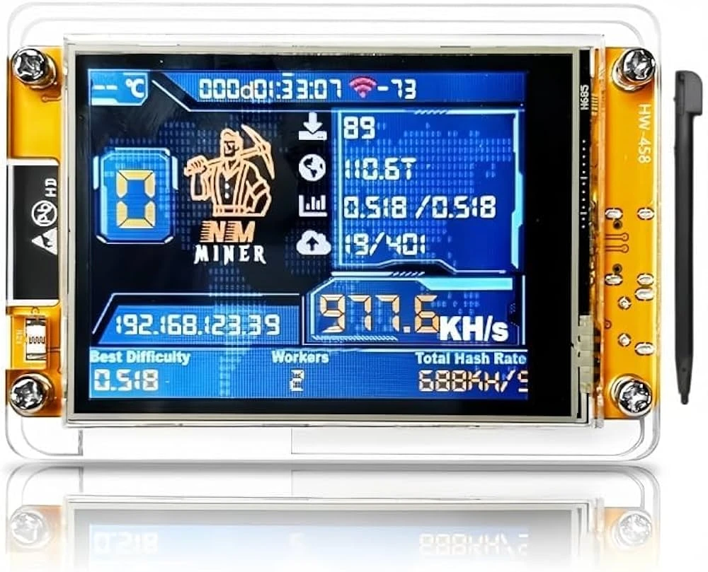 1060KH/S Nerdminer Nmminer Upgraded Harshrate 2.8 Inch Smart Display Bitcoin Crypto Solo Lottery Miner Nerdminer